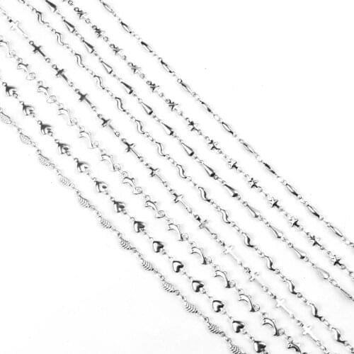 50M Stainless Steel Metal Link Chain Love Heart Cross Drop Charms Chain Findings DIY for Necklaces Bracelets Foot Jewelry Making