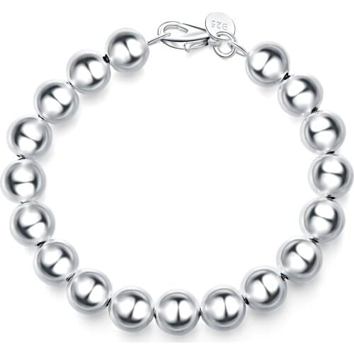 6 8 10 14MM High Quality 925 Sterling Silver Color Beads Chain Fine Bracelet Fit European Charm Bracelet for Women DIY Jewelry