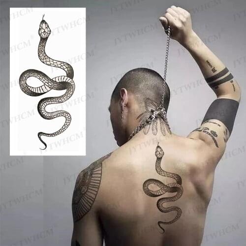 Black Snake Tattoo Sticker Waterproof Temporary Tattoo Mens Back Fake Tattoo Flash Body Painting Disposable Cool Tattoo Women