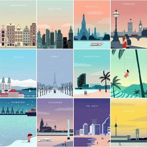 EverShine Diamond Painting Full Drill Square Landscape Art Diamond Embroidery Cartoons City Mosaic Cross Stitch Home Decor