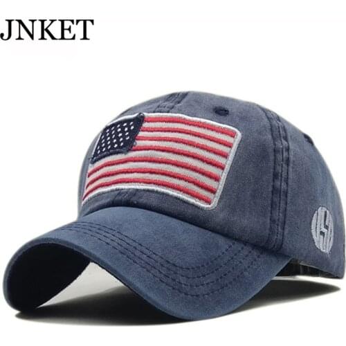 JNKET Washed Fabric American Flag Embroidery Unisex Baseball Cap Snapbacks Hats Hip Hop Cap Outdoor Leisure Sunhat Casquette