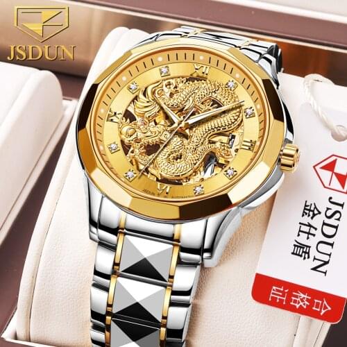 JSDUN 2021 Luxury Mens Automatic Watch Gold Hollow Mechanical Watch Stainless Steel Waterproof Watch Relogio Masculino 8840