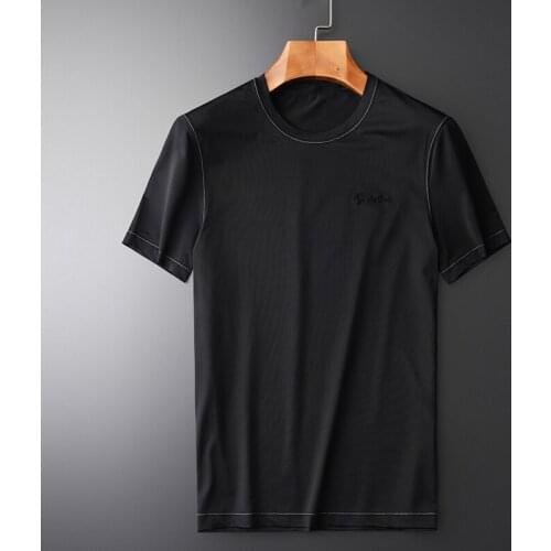 Summer Men Luxury Delicate Silky Short Sleeve Man Plus Size 4xl Solid Color Round Collar Mens T-shirts