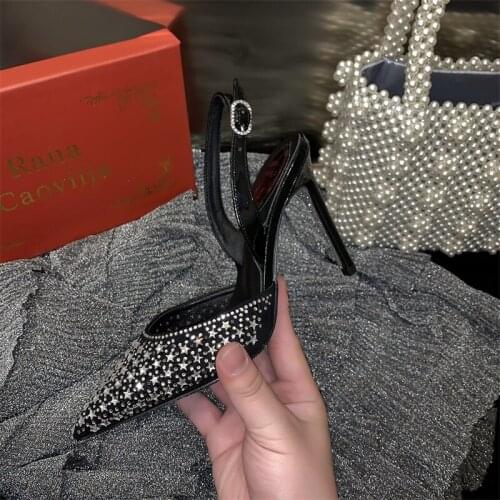 Summer pointed rhinestone stiletto high-heeled hollow bridal wedding shoes crystal banquet dress all-match daily female sandals