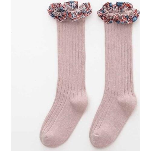 Cute 0-5 year old toddler girls socks flower bow knee high length soft cotton baby socks stripped children princess style