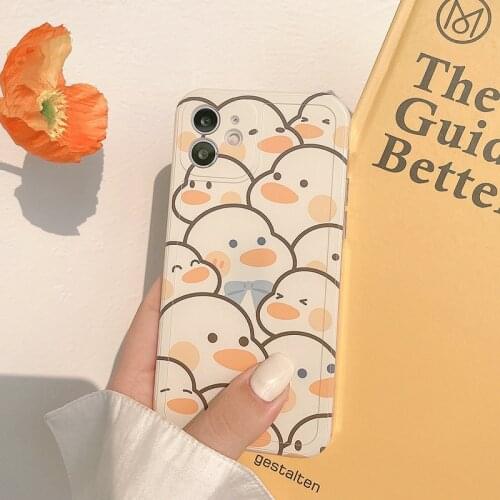 Retro Blue bow tie duck kawaii Japanese Phone Case For iPhone 11 12 Pro Max Xr Xs Max 7 8 Plus X 7Plus Case Cute Soft Back Cover