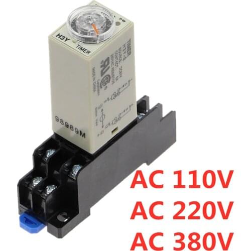Power-on Delay Rotary Knob DPDT 5S/10S/30S/60S/3M/5M/10M/30M Timer Timing Time Relay AC 110V 220V 380V H3Y-2 With Base Socket