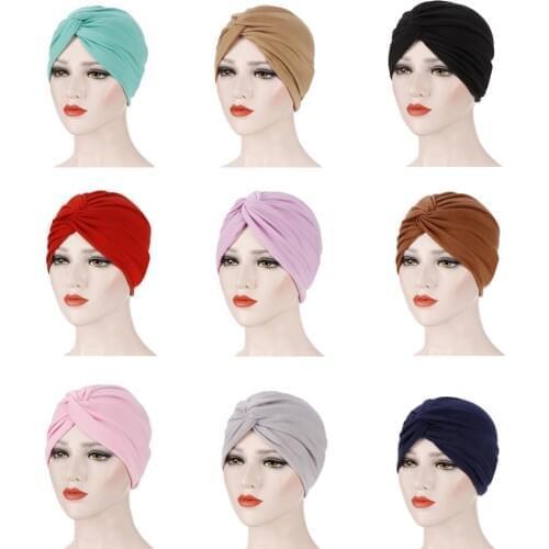 Muslim Women Chemo Cap Turban Bonnet Hair Loss Hat Headwear Wrap Head Cover India Hat Pleated Islamic Beanies Skullies Fashion