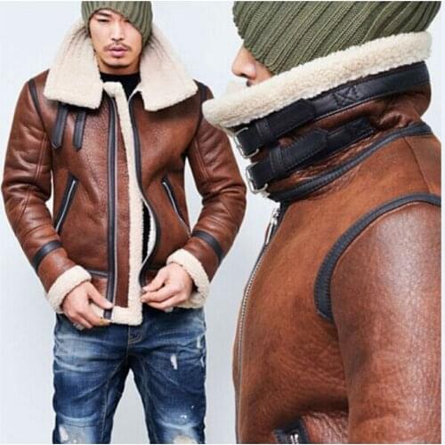 Mens Retro Motorcycle PU Leather Jacket Long-sleeved Cotton Coat Retro Black Brown Thick Coats Size M-4XL H56