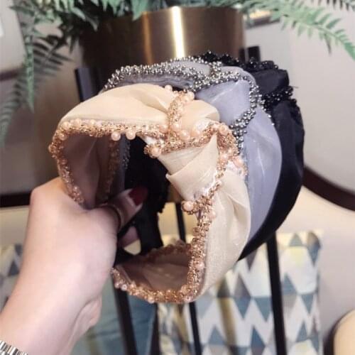 Korea Fashion Women Bead pearl Yarn Middle Knotted Hairbands Solid Hair Accessories Hairband Crown Headbands For Girls Hair Bows