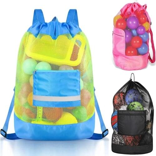 Extra Large Mesh Beach Backpack Durable Adjustable Shoulder Strap Cylindrical Black Red Blue Big Capacity Toy Organizer
