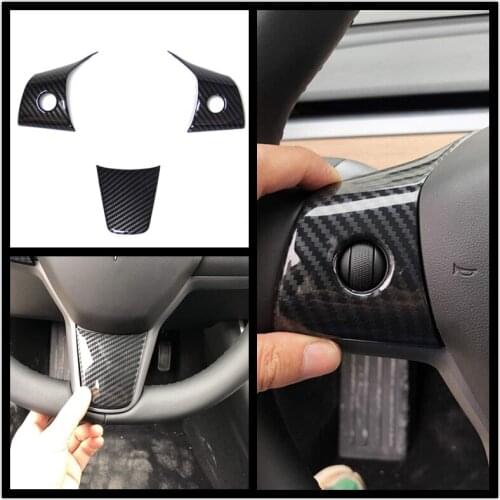 Carbon Fiber Style Interior Exterior Cover Trims Accessories for Tesla Model 3 2017 2018 2019 (Steering Wheel)