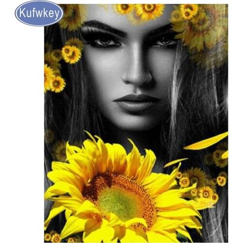 Handmade Full Square Diamond Painting Cross Stitch sunflower woman 5d Diamond Embroidery beads Diy Mosaic pictures Needleworks