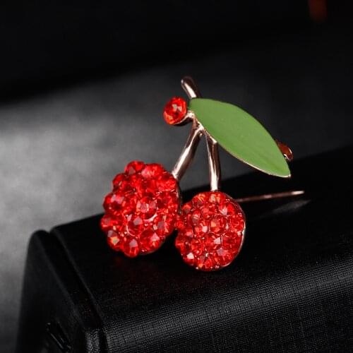 Full Rhinestone Red Cherry Brooches Women Men Apple Weddings Office Causal Brooch Pins Gifts