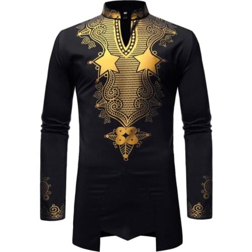 Black African Dashiki Shirt Men 2020 Brand Hip Hop Streetwear Casual African Clothes Men Slim Fit Long Sleeve Chemise Homme XXL