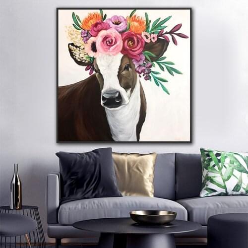 Flower cow wall painting art nordic canvas painting posters for living room decoration pictures on the wall no frame
