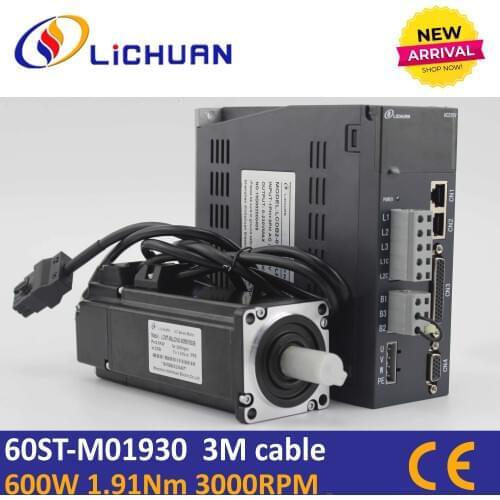 Lichuan 600w servo motor with driver set 60st-01930 cnc servo motor high speed ac motor 3000rpm servo 60 for CNC router