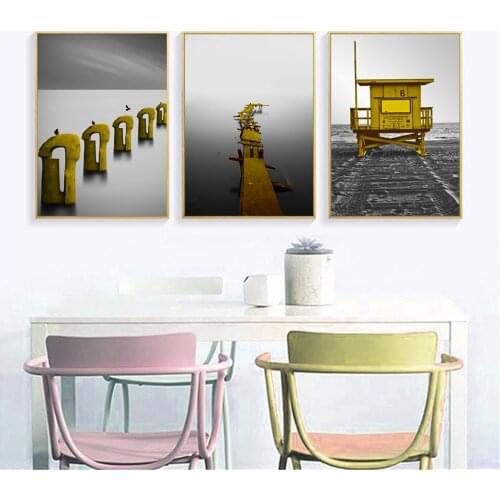 Nordic Poster Wall Pictures for Living Room Decoration Maison Seascape Gloden Bridge Cuadros Decoracion Black White Painting