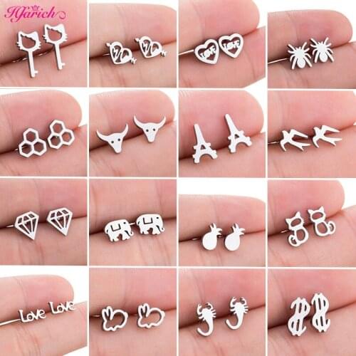 Mixed Styles Stainless Steel Flower Plant Geometric Animal Insect Stud Earrings For Women Girls Pierceing Earrings Jewelry