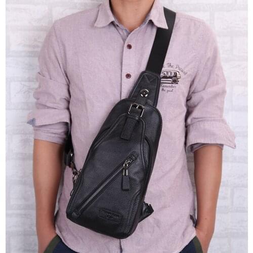 New Men Genuine Leather Cowhide Vintage Sling Single Chest Back Day Pack Travel Famous Casual Cross Body Messenger Shoulder Bag