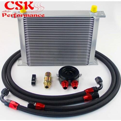 AN8 30 Row 248mm Universal Engine Transmission Oil Cooler British Type + Aluminum Filter Hose End Kit Silver