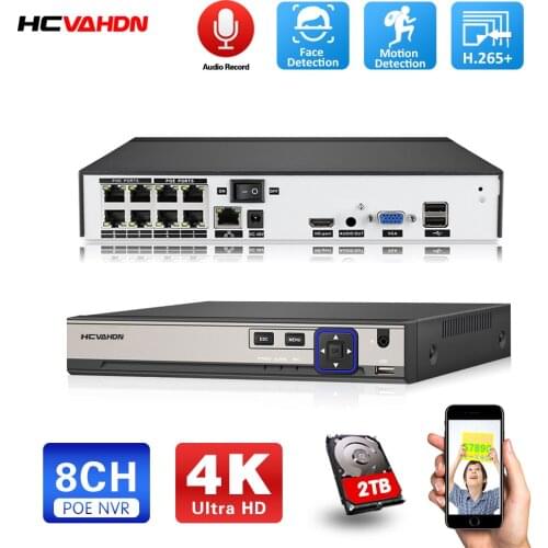 HCVAHDN 8CH 4K POE NVR with 8 Port CCTV Network Video Recorder Support Face Detection H.265 for IP Camera Security System