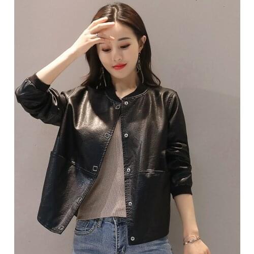 2020 New Fashion Spring Autumn Women Leather Jacket Vintage Womens PU Leather Jacket Slim Female Black Faux Leather Outwear