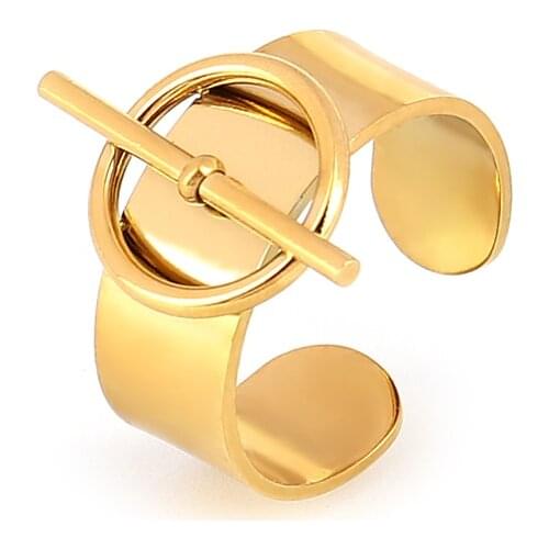 Stainless Steel Rings For Women Gold Wide Rings Punk Chain Ring Round Geometric Open Finger Rings Chain Charm Rings Jewelry