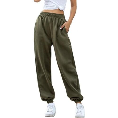 Women Wide Leg Oversized Sweatpants Solid Color Pockets Autumn Winter Elastic Waist Ankle Tied Thickened Casual Pants Jogging