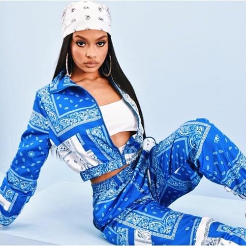 Two Piece Sets Women 2021 Autumn Casual Vintage Print Long Sleeve Zipper Tops Jacket Tops + Sweatpants 2Pcs Pants Sets Tracksuit