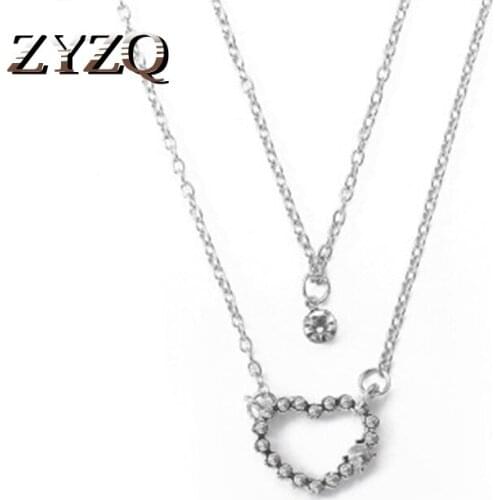 ZYZQ Korean Style Ladies Accessories Necklace Layered Design Birthday Gift Silver Plated Heart Necklace Wholesale Lots&Bulk