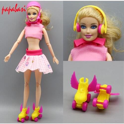 1 set 2.8cm Roller Skate Fancy Doll shoes+headset+helmet for 1/6 BJD dolls Decorative Toy Kids Girls Toy Roller Play Accessories