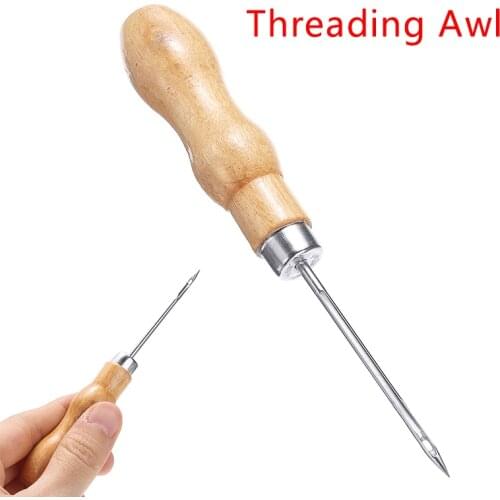 1pc Durable Threading Awl Tool Leather Stitching Punch Hole Maker Craft Work Thread Awl Waxed Thimble Kit
