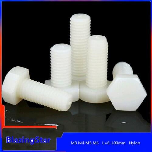 10/20/50PCS M3 M4 M5 M6 M12 plastic hexagon screw nylon hexagon bolt insulated plastic hexagon screw L=6-100mm