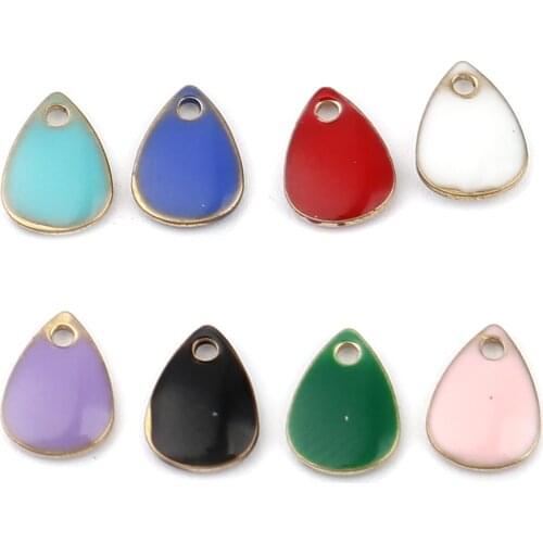 10 PCs Mini Water Drop Enmel Charms Copper Double Sided Enamelled Sequins Pendants Brass Color For Necklace Jewelry Making 7x5mm