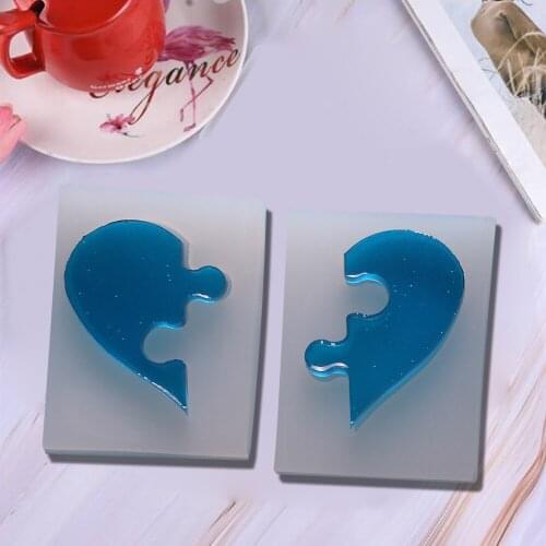 2PCS/set Puzzle Heart Valentine Silicone Pendant Mold Resin Craft DIY Mould Tools for Jewelry Pendant Charm Making Decorating