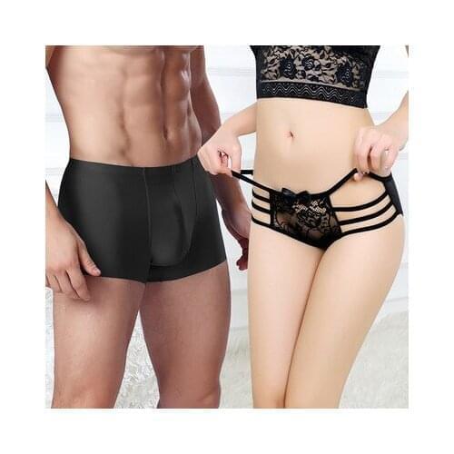 2pcs Pack Couple Lovers Mens Hotel Bed Boxer Briefs Underwear Hot Porno Breathable Soft Luxury Cheeky Exotic Apparel Intimates