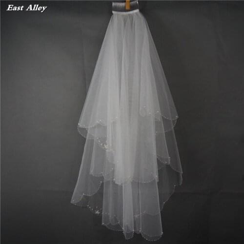 Ivory Beads 2 Tier Fingertip Length Bridal Veil