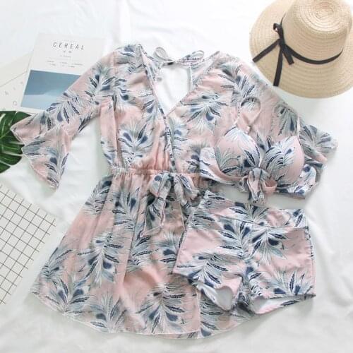 2021 New Women Printed Bikini Set Push Up Bathing Suit Padded Swimming Holiday Wear Summer Sexy Swimsuit with Cover-Up Biquinis