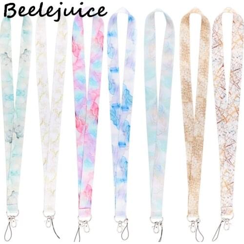 24pcs Marble Texture Lanyard Keys Phone Holder Funny Neck Strap With Keyring ID Card DIY Animal webbings ribbons Hang Rope Gifts