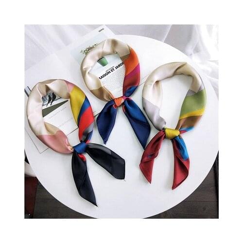 70*70cm Plaid Color Block Square Scarf Small Scarf Womens All-match Korean-Style Headscarf Work Professional Neckerchief women