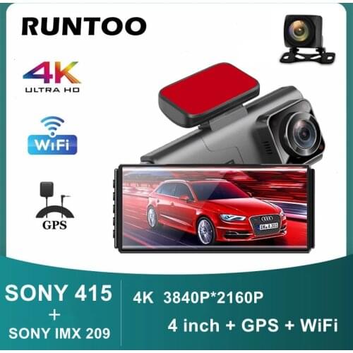 RUNTOO WiFi 4K Car Dash Cam Ultra HD 2160P GPS DVR Camera Video Recorder Sony IMX415 Rear Camera 1080P Night Vision Dashcam