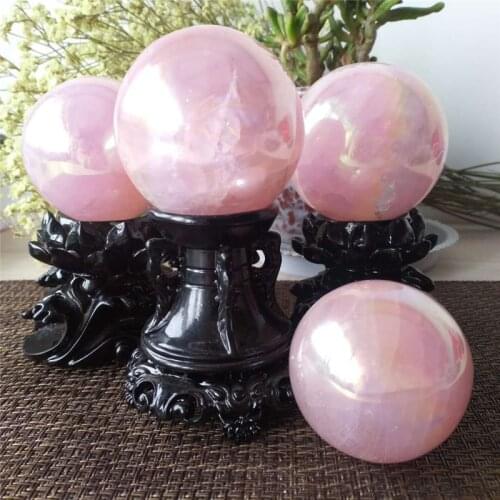 Free shipping natural Electroplated pink aura rose quartz crystal ball spheres for Healing gift no stand