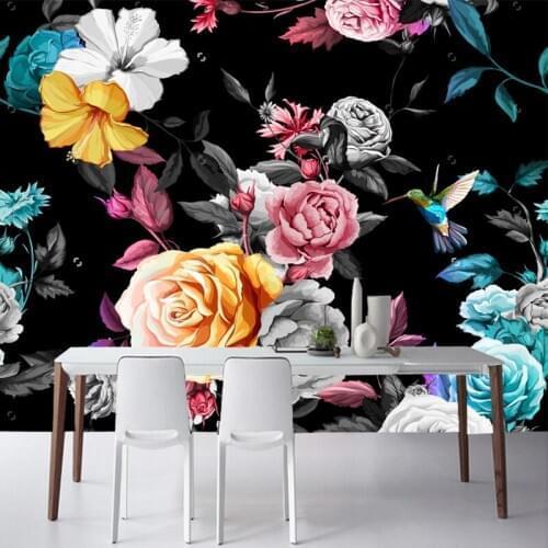 Large wallpaper,Humming bird, roses,peony with leaves,natural landscape mural for living room bedroom sofa vinyl papel de parede