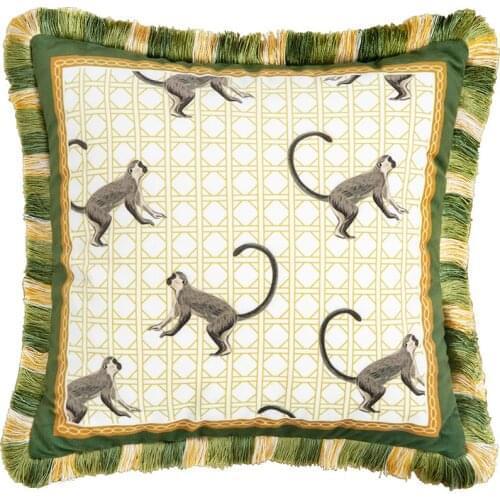 DUNXDECO Art Green Jungle Cushion Cover Decorative Pillow Case Modern Luxury Forest Animal Collection Monkey Zebra Sofa Coussin