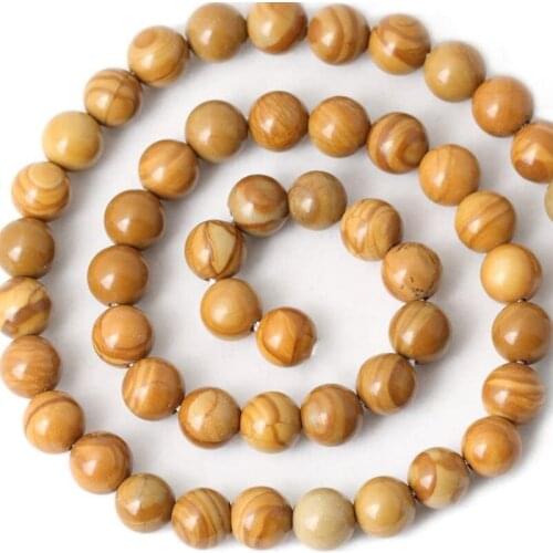 Woodgrain Jasper Loose Beads Natural Gemstone Smooth Round for Jewelry Making