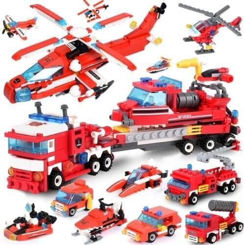 697+pcs City Car Building Blocks DIY Firefighter Figures Helicopter Building Bricks Set Construction Toys For Boys Children Gift