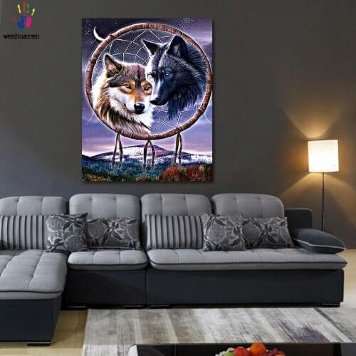 DIY colorings pictures by numbers with colors Two wolves picture drawing painting by numbers framed Home