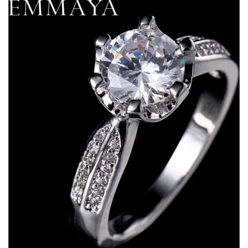 EMMAYA White AAA Zircon 6 Prong Setting Woman Ring Size 6 7 8 9 Fashion Wholesale Jewelry Free Shipping