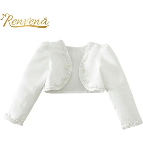 Flwoer Girls Dress Jacket Kids Girls Long Sleeves Satin Beaded Boleros Short Cardigan Girls Long Sleeve Flower Bolero Shrug